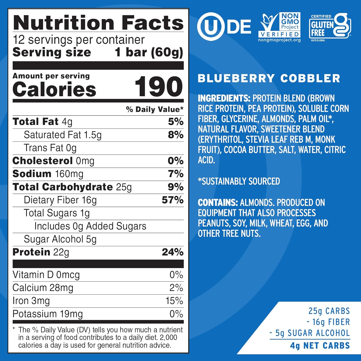 No Cow High Protein Bars, Blueberry Cobbler - Healthy Snacks, 20g Vegan Protein, High Fiber, Low Sugar, Keto Friendly, Dairy & Gluten Free (12 Count) - Image 2