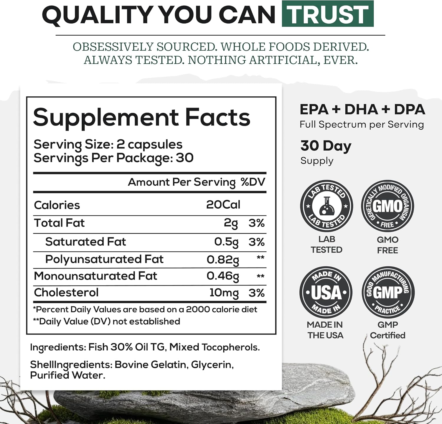 Wild Foods Fish Oil Omega 3 Supplements | 1600 mg | Highly-Potent: DPA, DHA, EPA | Burpless, Odorless, Non-GMO, Gluten Free | For Brain & Heart Health, Joint Support | 60 Capsules (1 pk) | 30 Servings - Image 5
