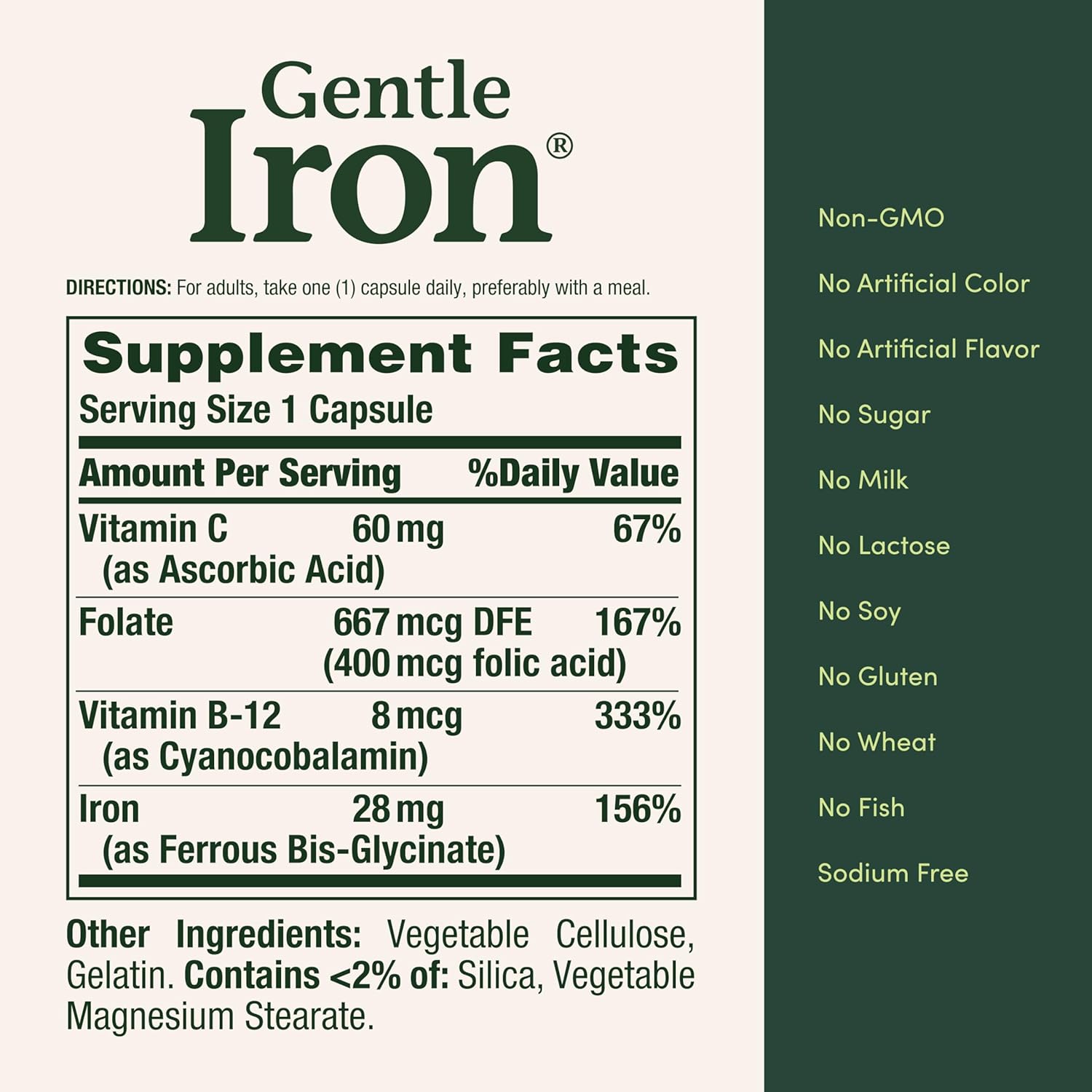 Nature’s Bounty Gentle Iron 28 mg Capsules with Vitamin C, Folic Acid, Vitamin B-12 Iron Supplement, Non-GMO, Gluten-Free, 90 Count - Image 5