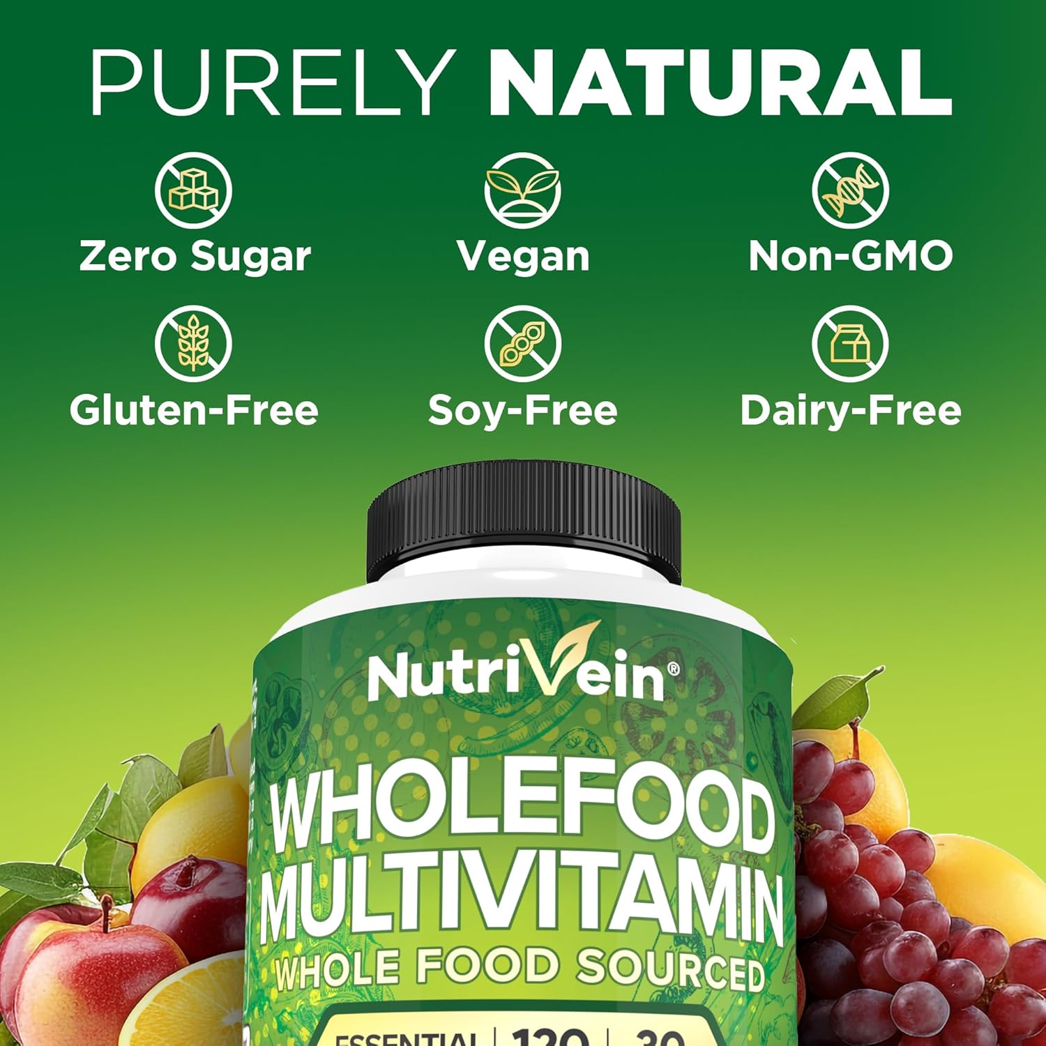 Nutrivein Whole Food Multivitamin for Men & Women – 120 Vegan Multivitamin Caps for Adults – Daily Energy, Immune & Heart Support – Raw Fruit & Veggie Blend + B Vitamins - Not Intended for Kids - Image 6