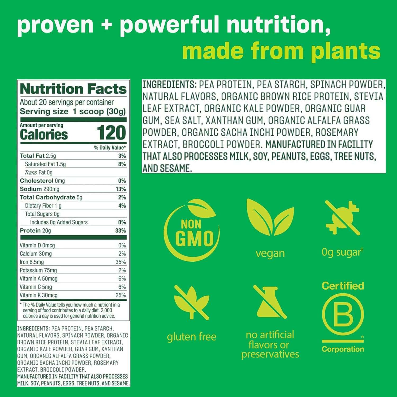 Vega Protein and Greens Protein Powder, Vanilla - 20g Plant Based Protein Plus Veggies, Vegan, Non GMO, Pea Protein for Women and Men, 21.7 Ounce (Packaging May Vary) (Pack of 1) - Image 2
