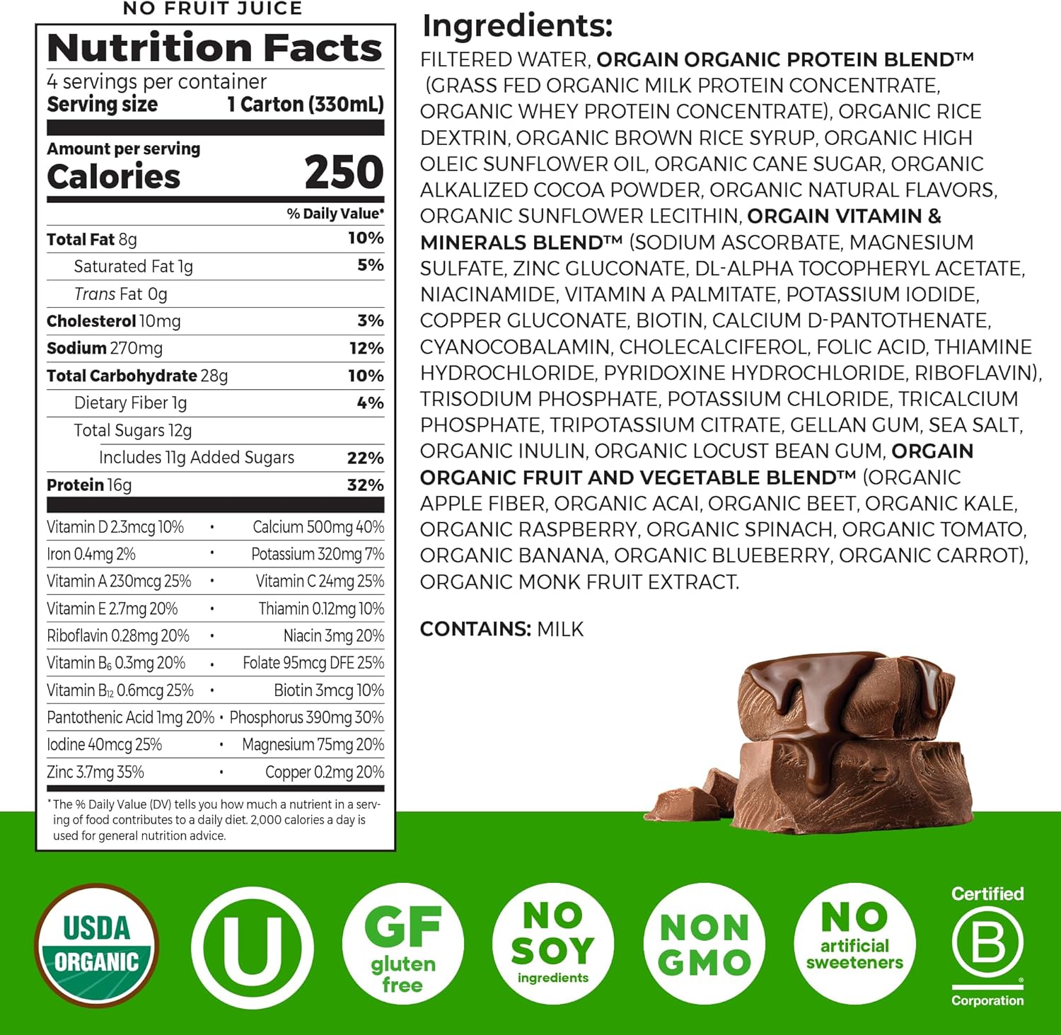 Orgain Organic Nutritional Shake, Creamy Chocolate Fudge - Meal Replacement, 16g Protein, 20 Vitamins & Minerals, Gluten & Soy Free, Kosher, Non-GMO, Packaging May Vary, 11 Fl Oz (Pack of 4) - Image 2