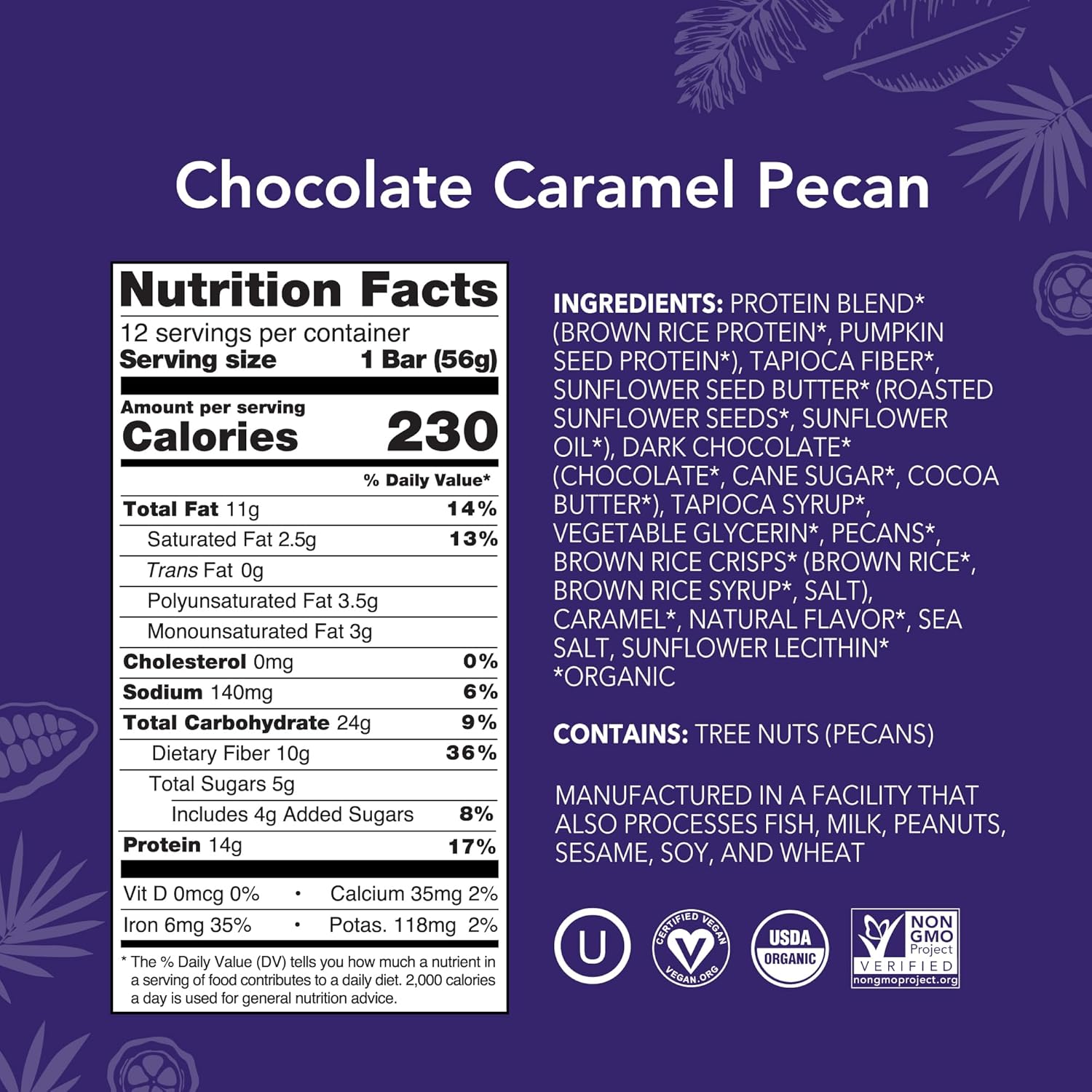 ALOHA Organic Plant Based Protein Bars | Chocolate Caramel Pecan | 12 Count, 1.98oz Bars | Vegan, Low Sugar, Gluten Free, Paleo Friendly, Low Carb, Non-GMO, Stevia Free, Soy Free, No Sugar Alcohol Sweeteners - Image 2