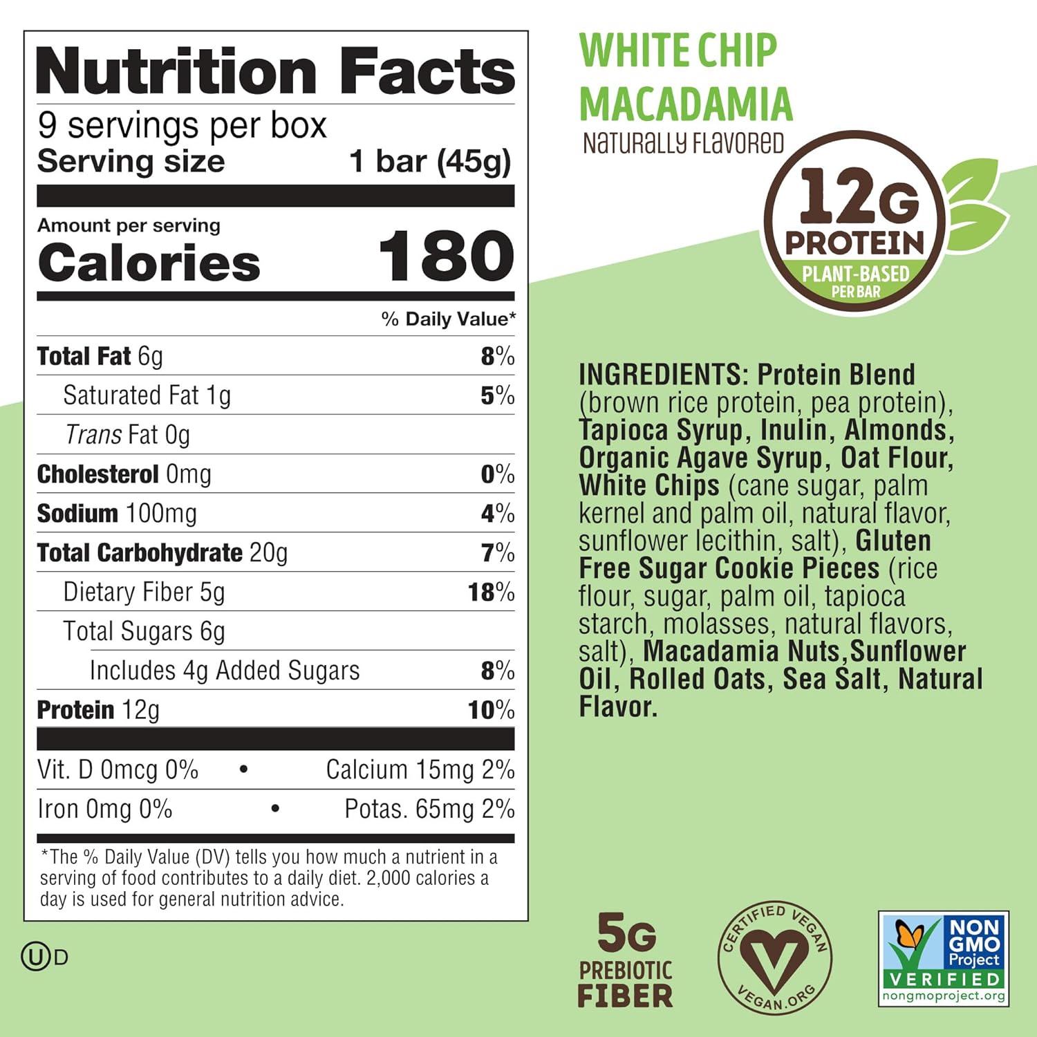 Lenny & Larry's Cookie-fied Protein Bar – White Chip Macadamia Vegan Protein Bars 9x45g – Healthy Snacks with 12g Plant Protein & 5g Fiber – Gluten-Free Power Bar, Non-GMO & Vegan - Image 2