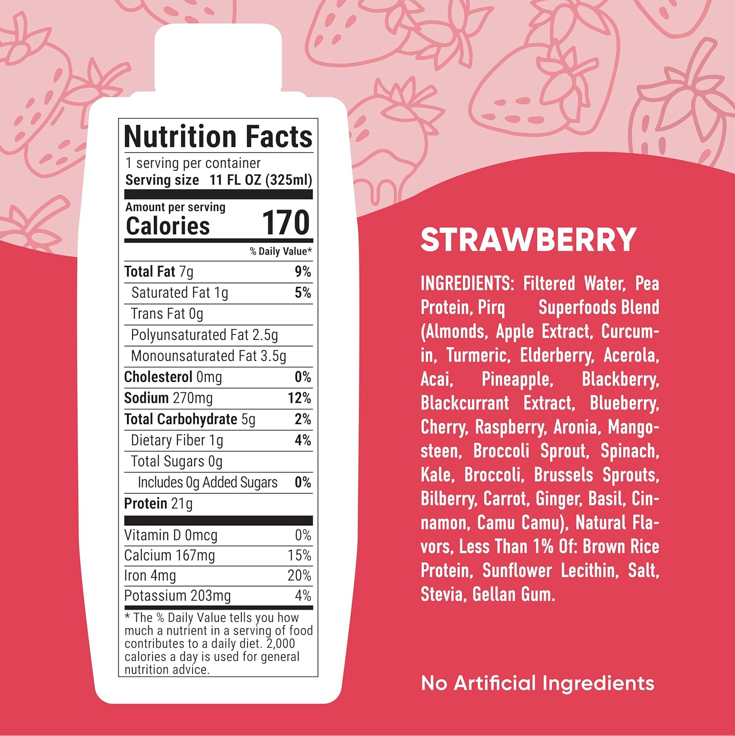Pirq Plant Based Protein Shake, 21g Vegan Protein, 25 Superfoods, 0g Sugar, Dairy-Free, Gluten-Free, and Soy-Free, (12 Pack)(Strawberry) - Image 2