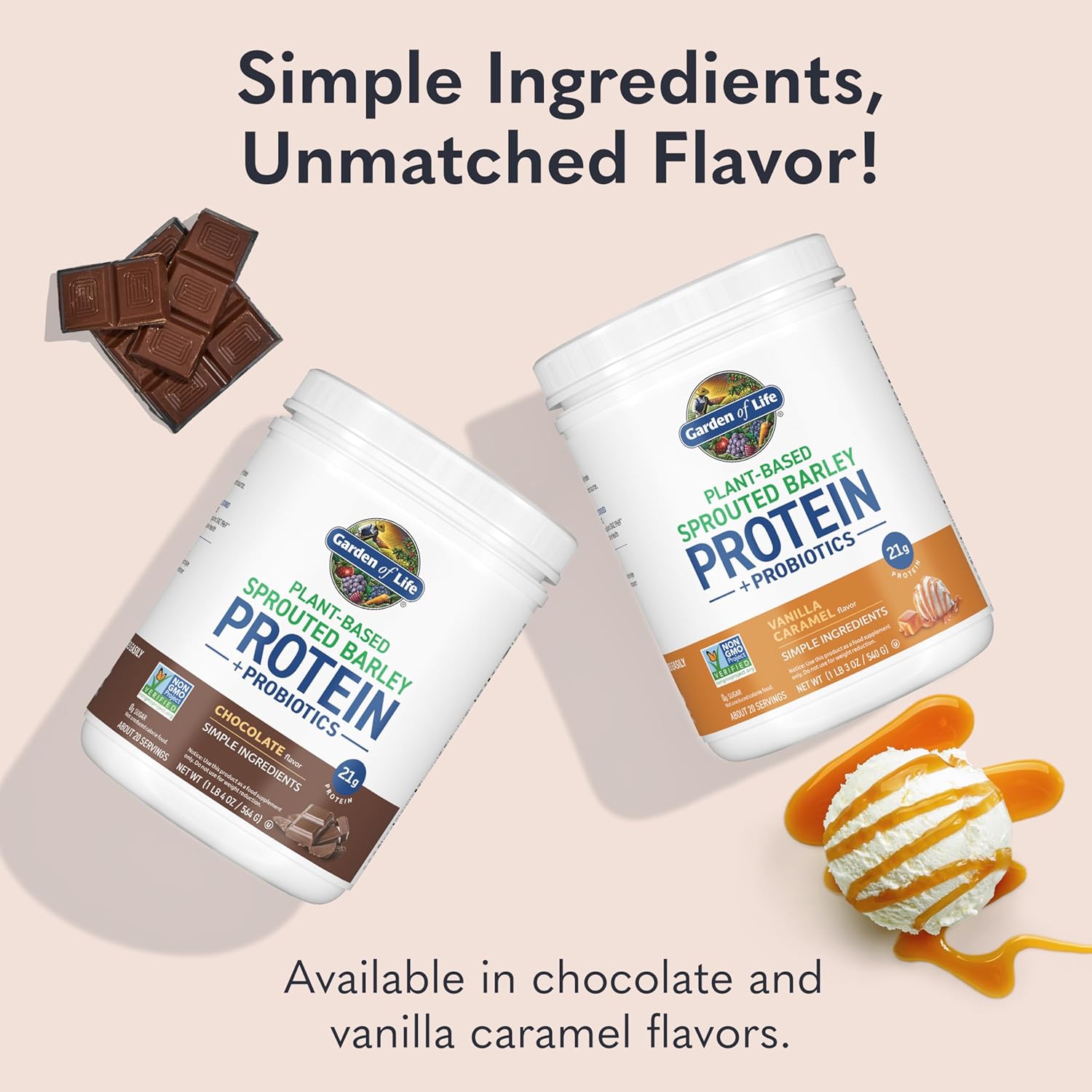 Garden of Life Plant-Based Sprouted Barley Protein, Vanilla Caramel with 21g Protein, 0g Sugar & Clean Ingredients, Upcycled Barley, Probiotics, Non-GMO, use in Shakes, Smoothies & Baking, 20 Servings - Image 7