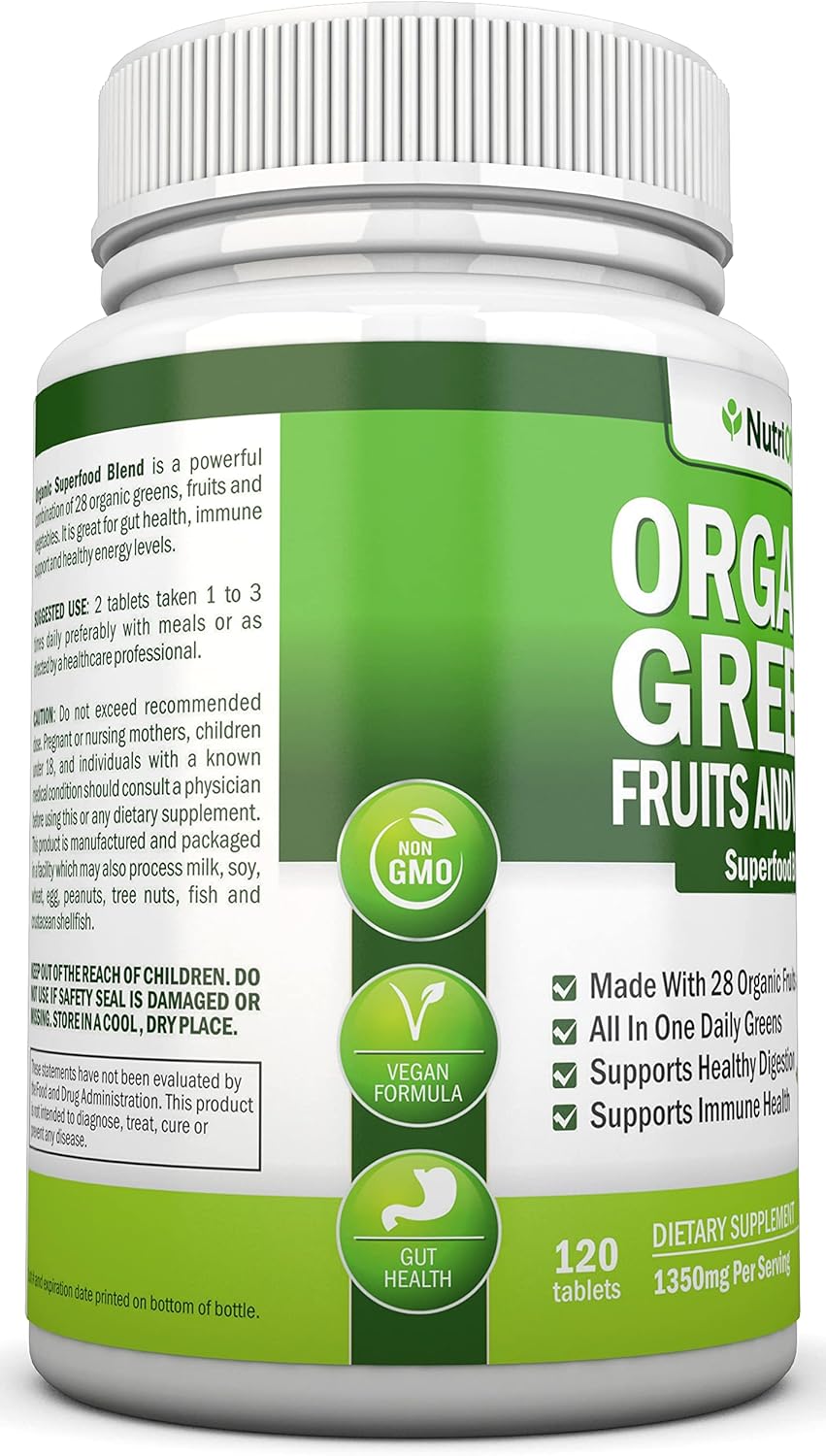 Organic Super Greens Capsules - Fruit And Vegetable Supplements - 120 Count - 28 USDA Organic & Vegan Premium Ingredients - Superfood Blend For Immune Health, Digestion & Energy - Whole Food Vitamins - Image 4