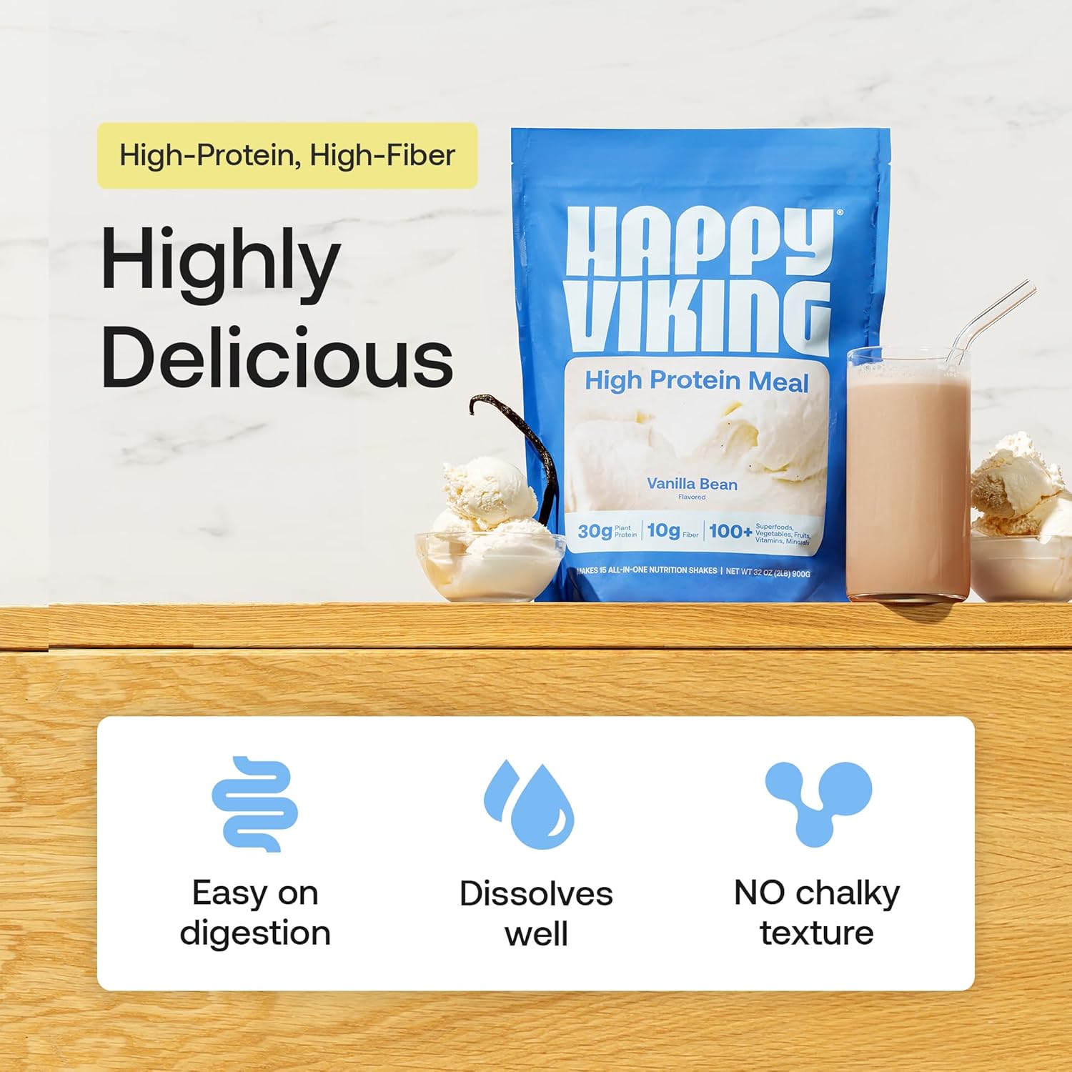 Happy Viking Plant-Based Protein Powder +100 Superfoods Vanilla Meal Replacement Shake, Created by Venus Williams, 30g Plant Protein, 10g Fiber, Vegan, Gluten-Free, Non-GMO, 15 Meals - Image 2