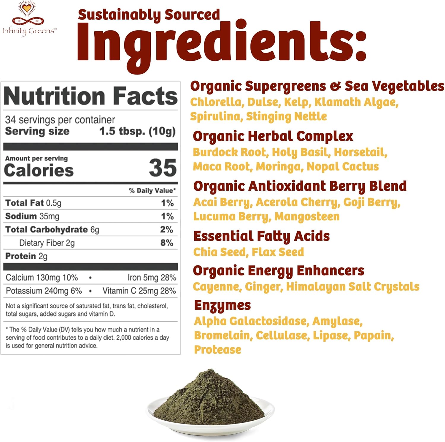 Superfood Powder, Blue Green Algae Based Green Juice Powder with 28 Organic Superfoods, No Fillers or Grasses, Energy & Longevity, Low Temp Dehydrated Greens (34 Servings) - Image 5