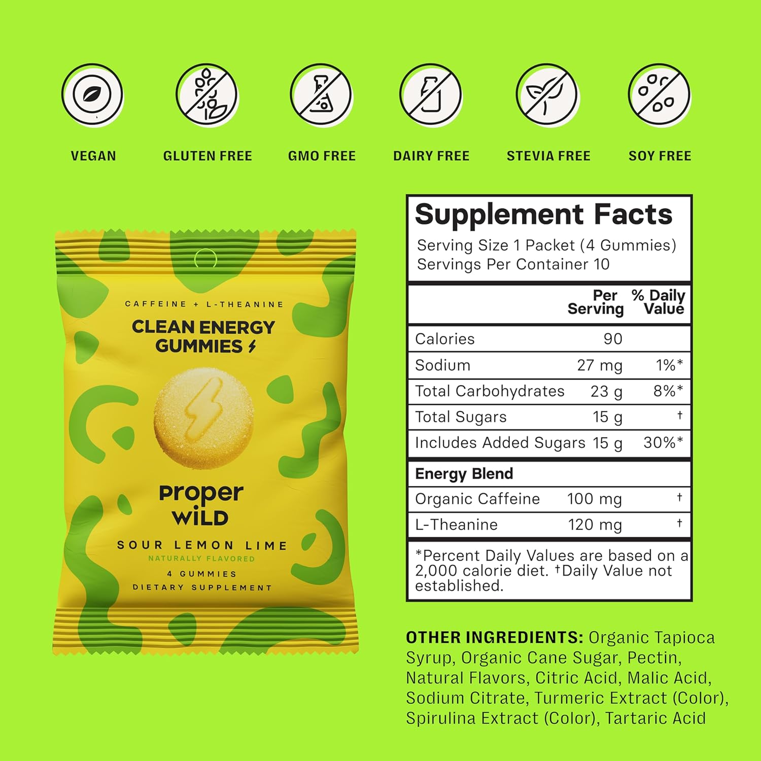 Proper Wild Vegan Energy Gummies Variety Bundle, Strawberry + Sour Lemon Lime (10-Pack Each), Clean Caffeine + L-Theanine for Focus & Lasting Energy, Plant-Based, Non-GMO - Image 3