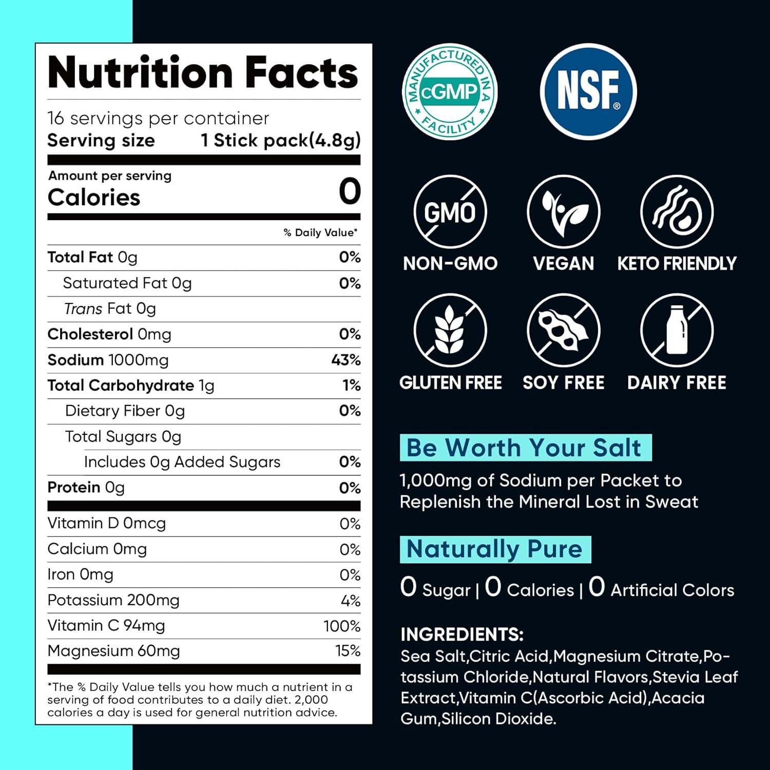 Venture Pal High Sodium Sugar Free Electrolytes Powder Packet, Zero Calories Hydration Packets with Vitamin, Sodium, Potassium & Magnesium, Electrolyte Drink Mix, Vegan, Keto Friendly, 16 Count - Image 8
