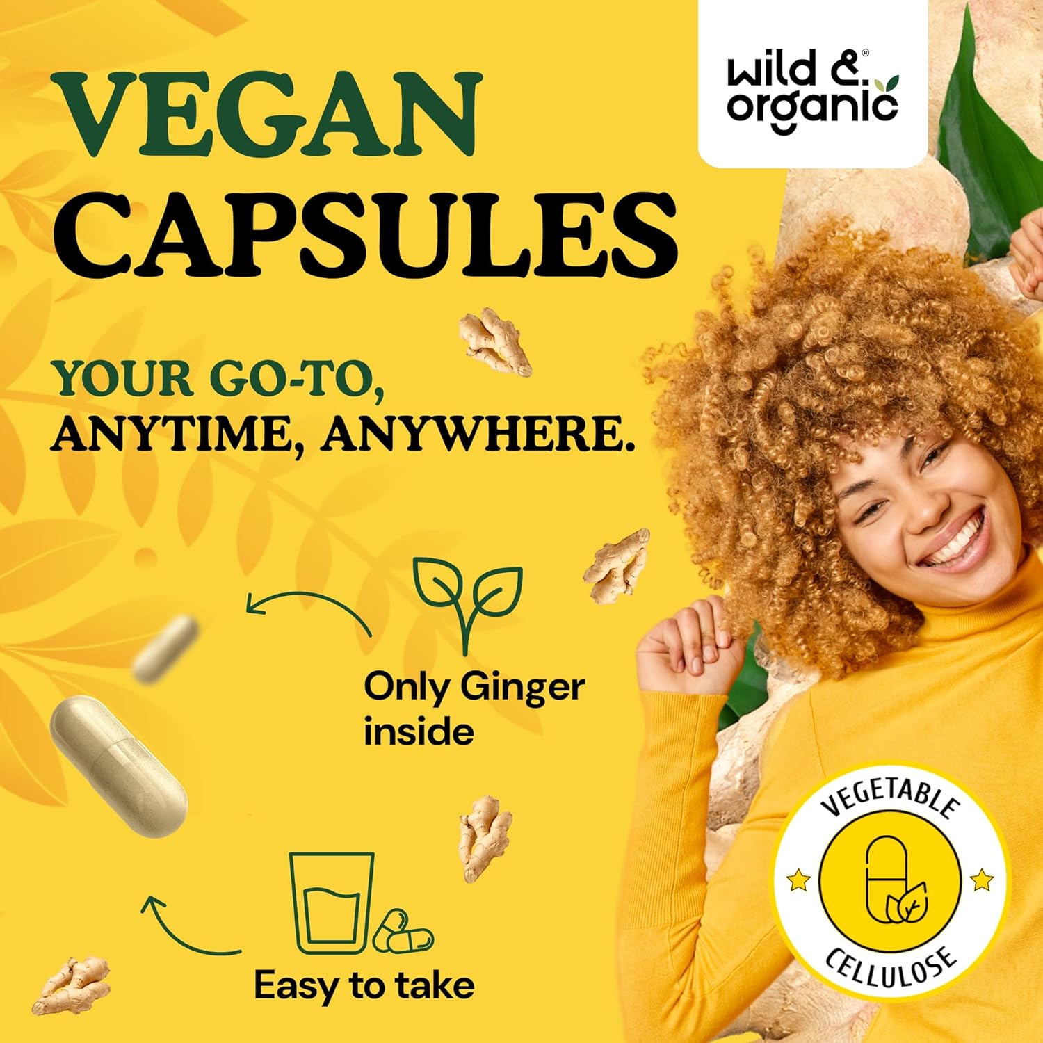 Wild & Organic Ginger Root Capsules 1200 mg - Immune & Digestive Support - Natural Ginger Supplements - Zingiber Officinale Powder - 45 Days of Supply - Vegan, No Fillers, Non-GMO - 90 Count - Image 4