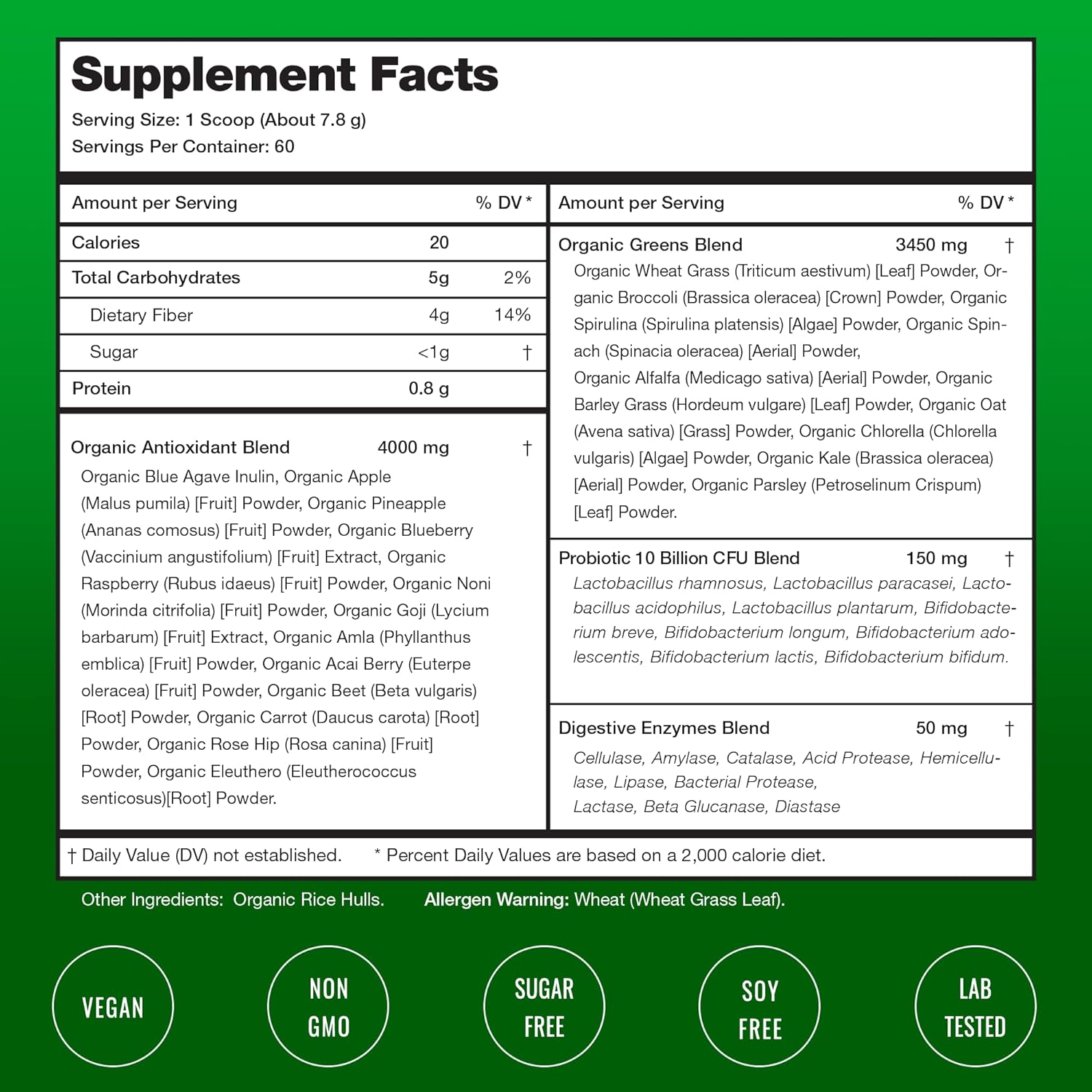 NutraChamps Super Greens Powder Premium Superfood | 20+ Organic Green Veggie Whole Foods | Alfalfa, Spirulina, Chlorella & More | Antioxidant, Digestive Enzyme & Probiotic Blends | Unflavored | 60 SVG - Image 2