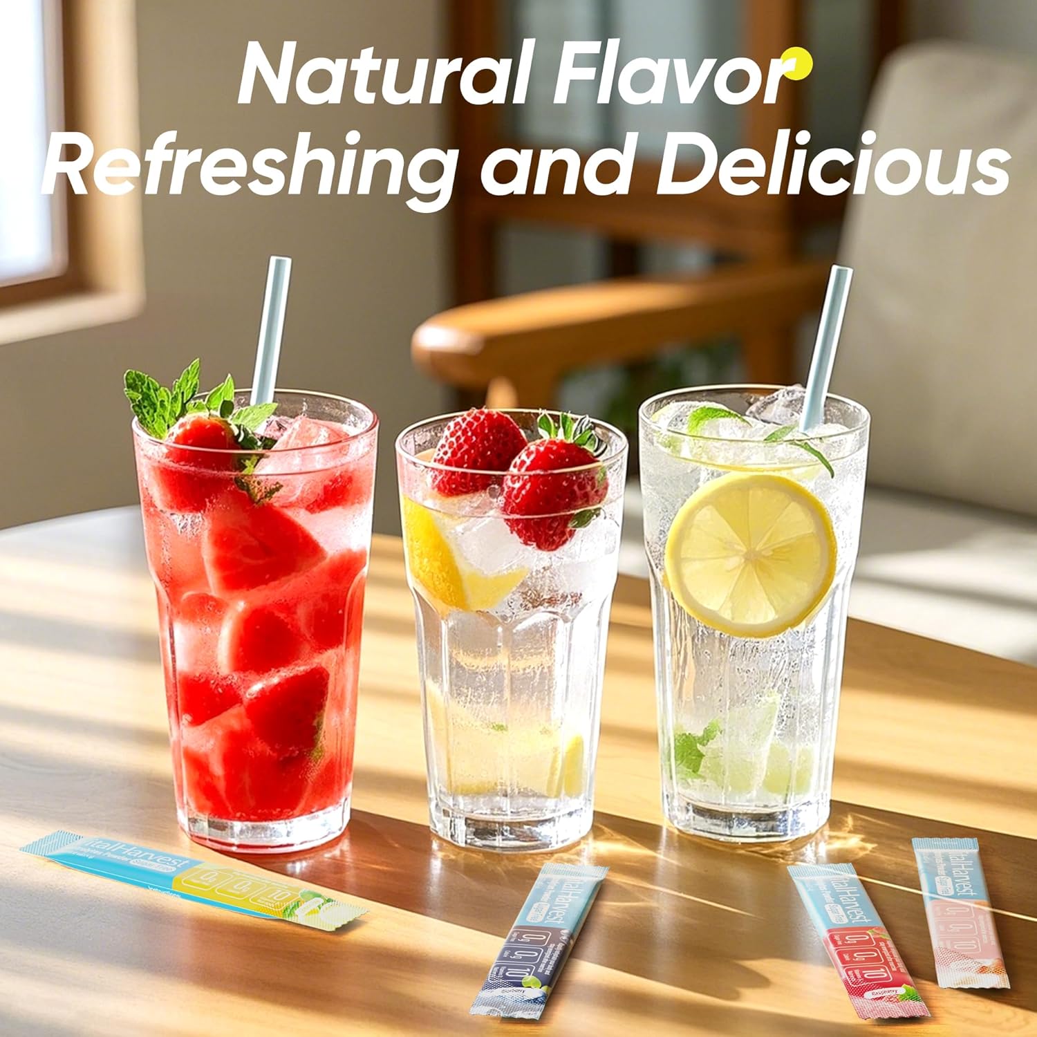 VitalHarvest 36 Sticks Electrolytes Powder Packets 6 Flavors Sugar Free Hydration Packets Electrolyte Liquid Daily IV Drink Mix with Lemon Lime, Watermelon, Orange, Raspberry, White Peach, Blueberry - Image 3