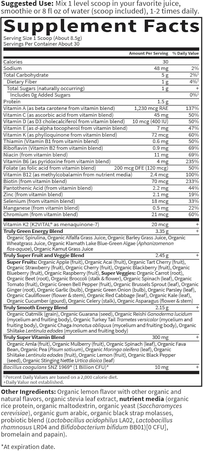 Garden of Life Sport Nutrition Greens and Superfoods Powder for Women and Men - Unflavored, Organic Blend - Spirulina, Fruit, Vitamins, Pre & Probiotics, Mushrooms, Athletic Supplements, 30 Servings - Image 6