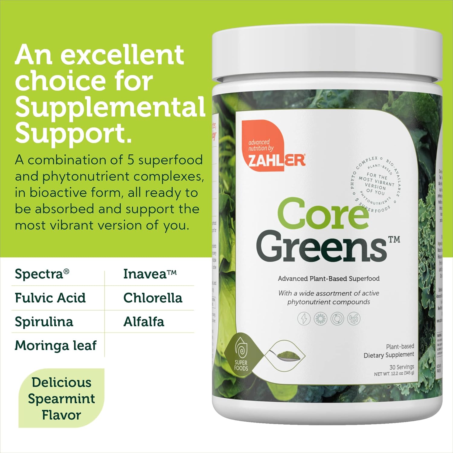 Zahler Core Greens Powder Nutrition Supplements - Superfood Powder - Super Green Juice & Smoothie Mix - Phytonutrient Rich with Spirulina, Chlorophyll & More - Kosher Superfood - Image 5