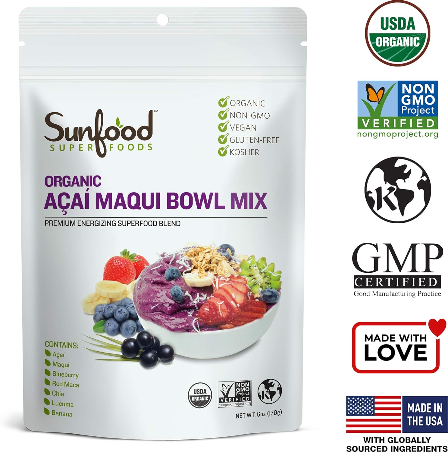 Sunfood Superfoods Organic Acai Maqui Bowl Mix - Organic Acai Powder and Maqui Powder Berry Extract for Smoothie Bowls, Antioxidants & Vitamin C - 6 Oz Bag - Image 3