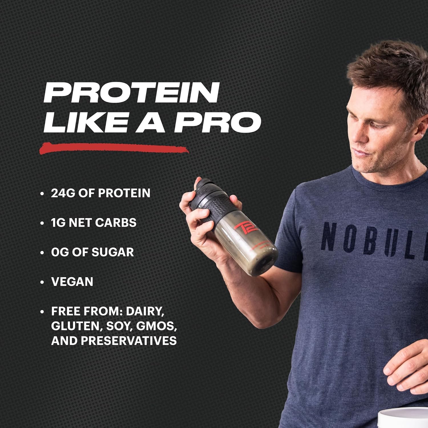 TB12 Plant Based Protein Powder by Tom Brady, 24g of Vegan Pea Protein, Low Sugar, Low Carb, Non-GMO, Meal Replacement, Keto Friendly, Paleo, Sugar Free, Chocolate Flavor (30 Servings/2.25lbs) - Image 3