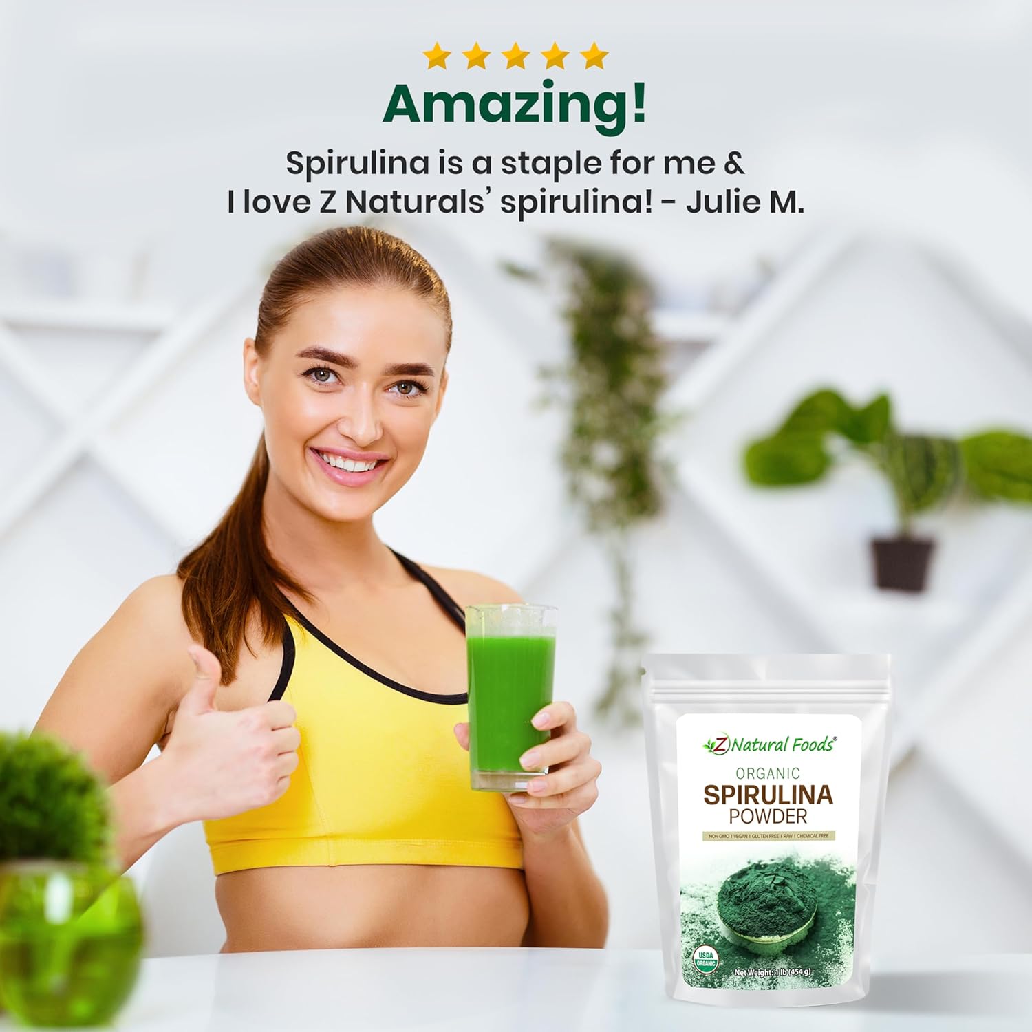 Z Natural Foods Organic Spirulina Powder - 100% Pure Spirulina, Nutrient-Dense Blue-Green Algae Superfood with Amino Acids, 15x Beta-Carotene - Mix in Smoothies, Yogurt, Recipes, 1 lb - Image 6