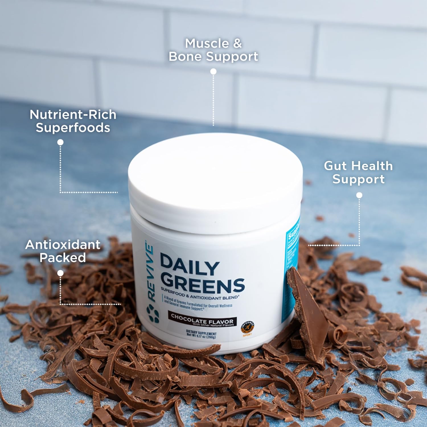 Revive MD Daily Green Powder Superfood (Chocolate) - Supergreens Powder to Support Energy Levels - Green Juice That Improves Fiber Intake - Vegetable Supports Digestion and Gut Health (30 Servings) - Image 5