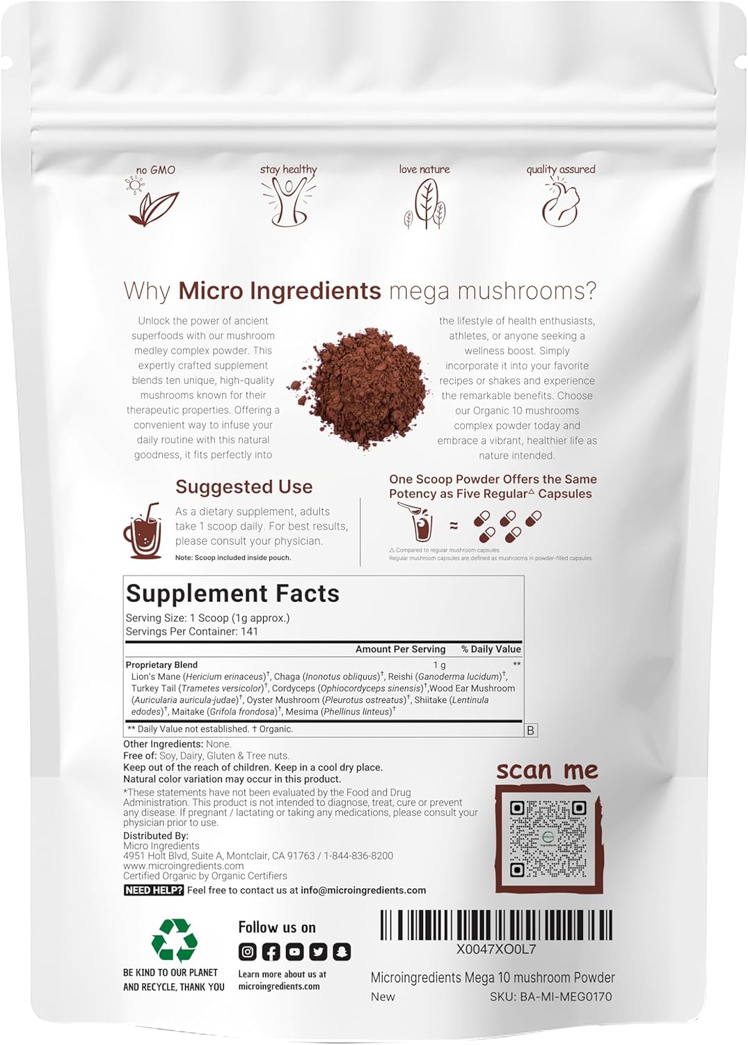 Micro Ingredients Organic Mushroom 10-in-1 Blend, 5 oz | Chaga, Lion’s Mane, Cordyceps & More | Great for Smoothies & Daily Use | Non-GMO, Vegan Friendly - Image 2