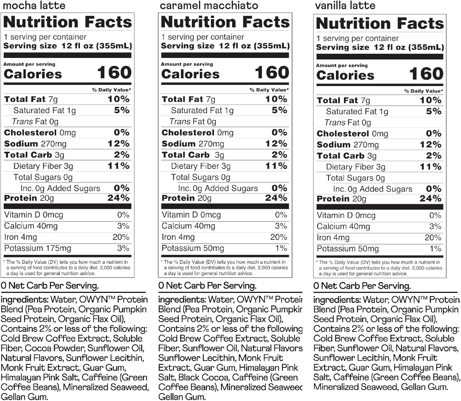 OWYN Only What You Need Double Shot Mocha Latte, Vanilla Latte and Caramel Macchiato Flavored Protein Shake, 20g Protein, 0g Sugar, 3g Fiber, 180mg Caffeine, Dairy Free, Plant Based Protein, 12 CT - Image 4
