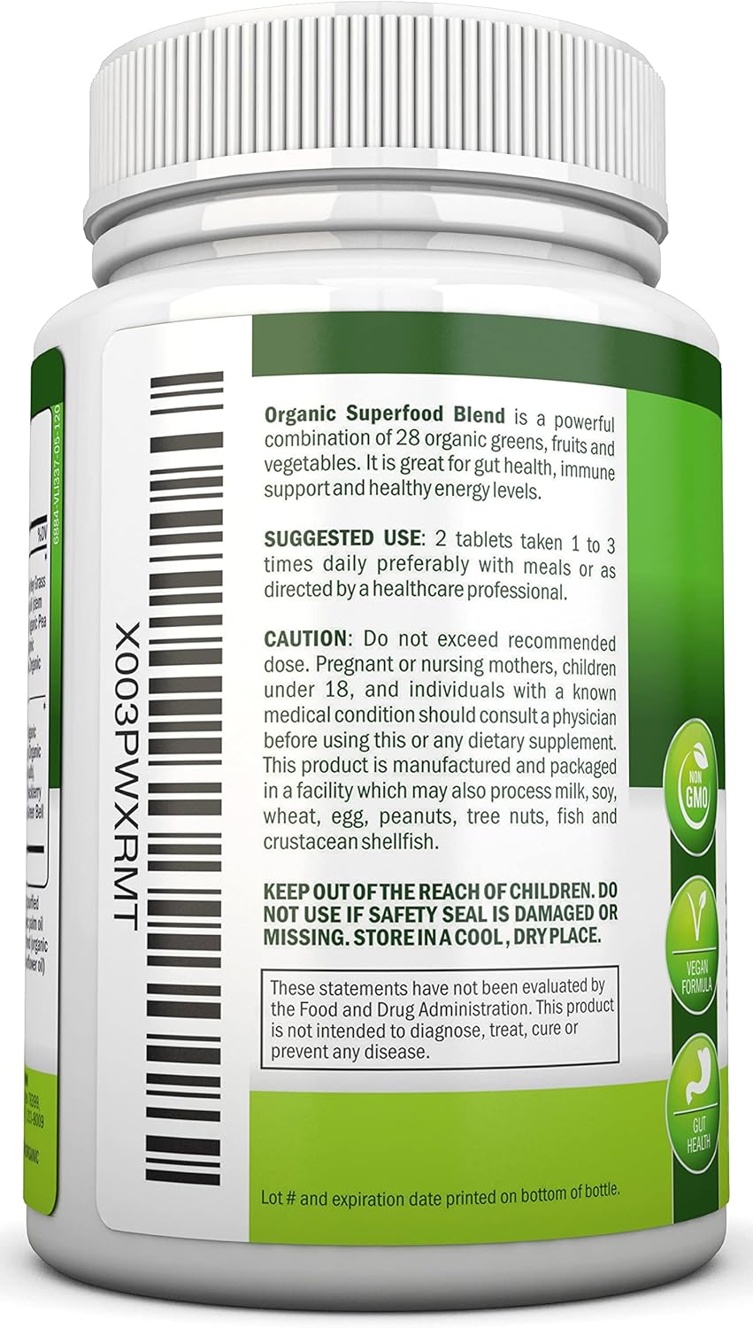 Organic Super Greens Capsules - Fruit And Vegetable Supplements - 120 Count - 28 USDA Organic & Vegan Premium Ingredients - Superfood Blend For Immune Health, Digestion & Energy - Whole Food Vitamins - Image 3