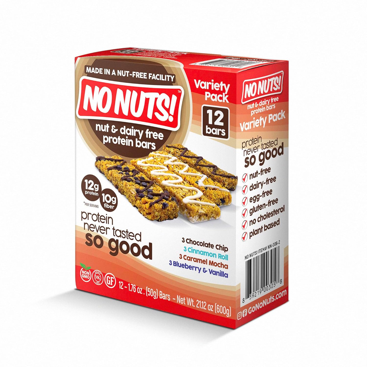 No Nuts! Protein Bar Variety Pack – 12 Count | Nut-Free & School-Safe | Chocolate Chip, Caramel Mocha, Cinnamon Roll & Blueberry Vanilla | Dairy-Free, Vegan, Non-GMO, Organic, Kosher - Image 4