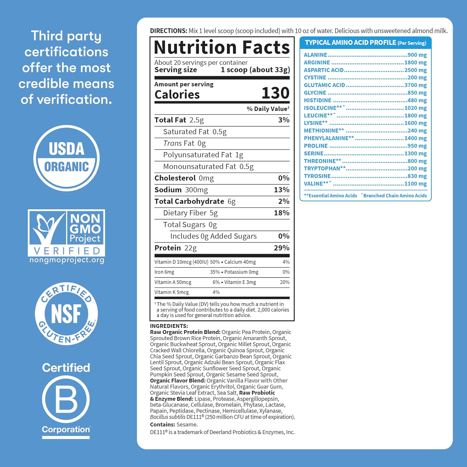 Garden of Life Protein Powder, Vegan Protein Powder, BCAA, Probiotics & Digestive Enzymes, Gluten & Lactose Free, Vanilla, 1.5 LB - Image 7