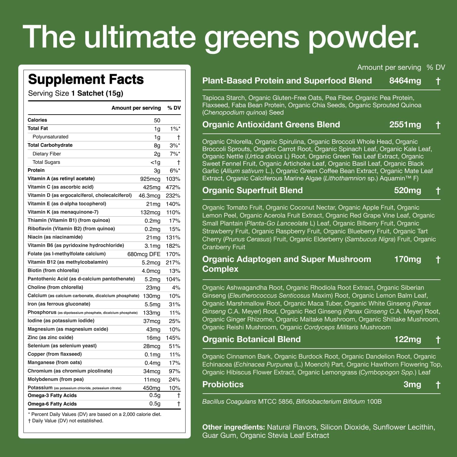 Huel Daily Greens Single Serve | Superfood Greens Powder | 91 Vitamins, Minerals, and Wholefood-Sourced Ingredients | Adaptogens, Antioxidants, Gut-Friendly Probiotics | 12 Pack - Image 2