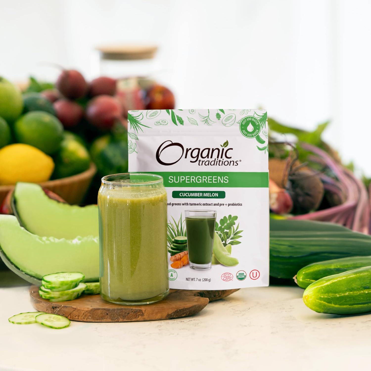Organic Traditions Super Greens Powder with Turmeric, Cucumber Melon Flavored, Greens Superfood Powder with Vitamins, Minerals and Probiotics, Easy to Mix Plant-Based Drink, 200g / 7oz Bag - Image 5