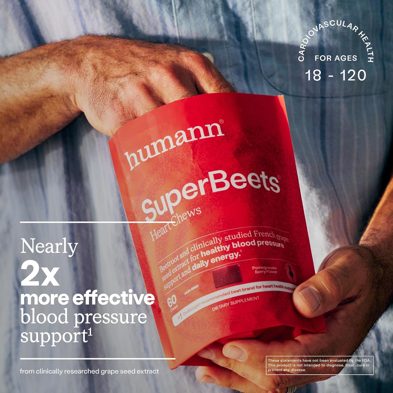 Humann SuperBeets Heart Chews, Nitric Oxide and Blood Pressure Support, Grape Seed Extract & Non-GMO Beet Root Powder Energy Supplement, Pomegranate Berry Flavor, 60 Count - Image 4