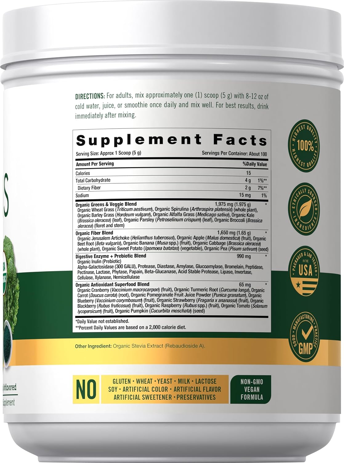 Carlyle Organic Greens Powder | 17.6 oz Supplement | Relieves Occasional Gas, discomfort & Bloating | with 20+ Superfoods, 18 Digestive Enzymes, and Prebiotics | Vegan, Non-GMO and Gluten Free - Image 2