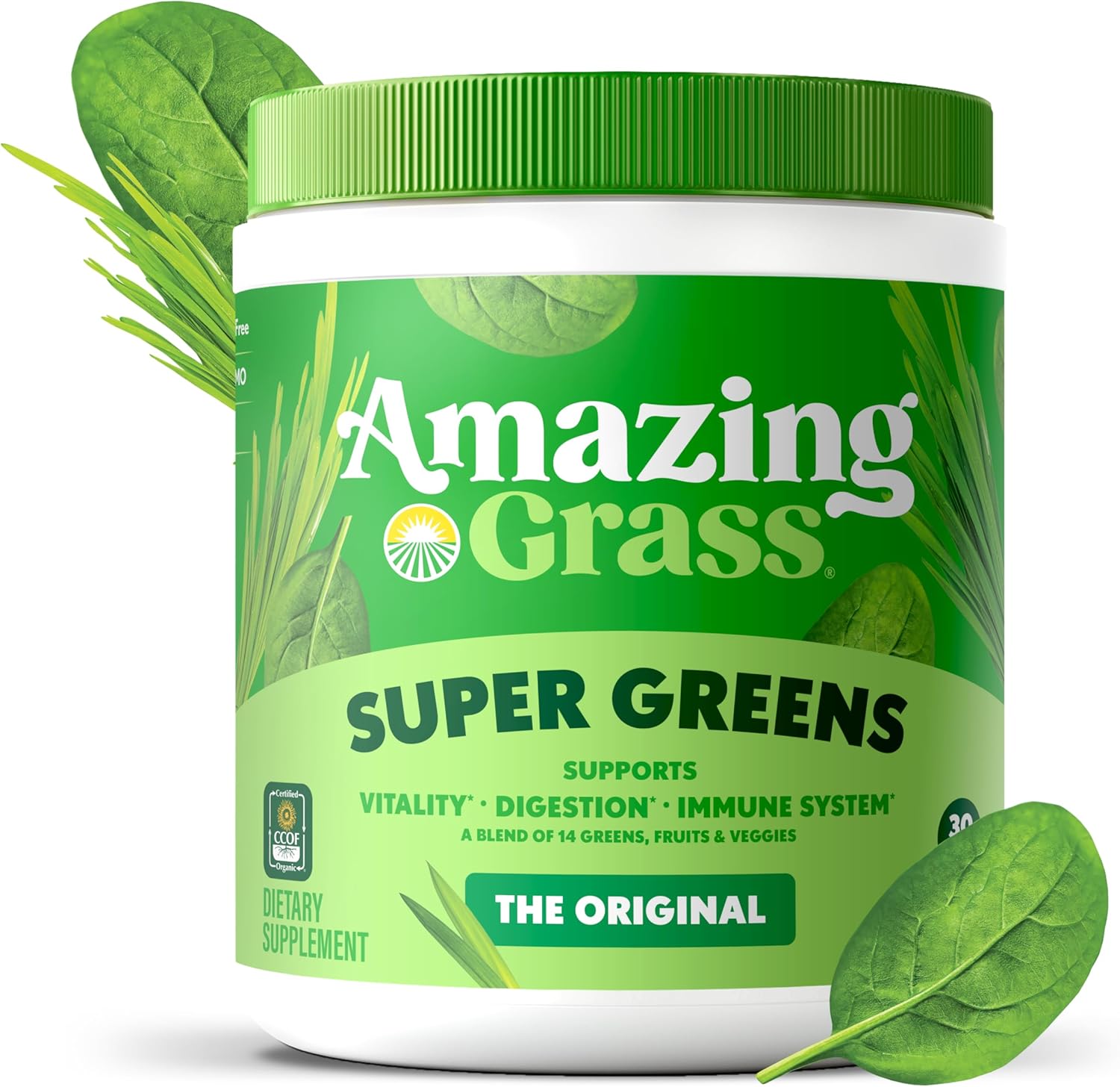 Amazing Grass Greens Blend Superfood: Greens Powder Mix for Energy, with Organic Spirulina, Chlorella, Beet Root Powder, Digestive Enzymes & Probiotics, Original, 30 Servings (Packaging May Vary) - Image 2