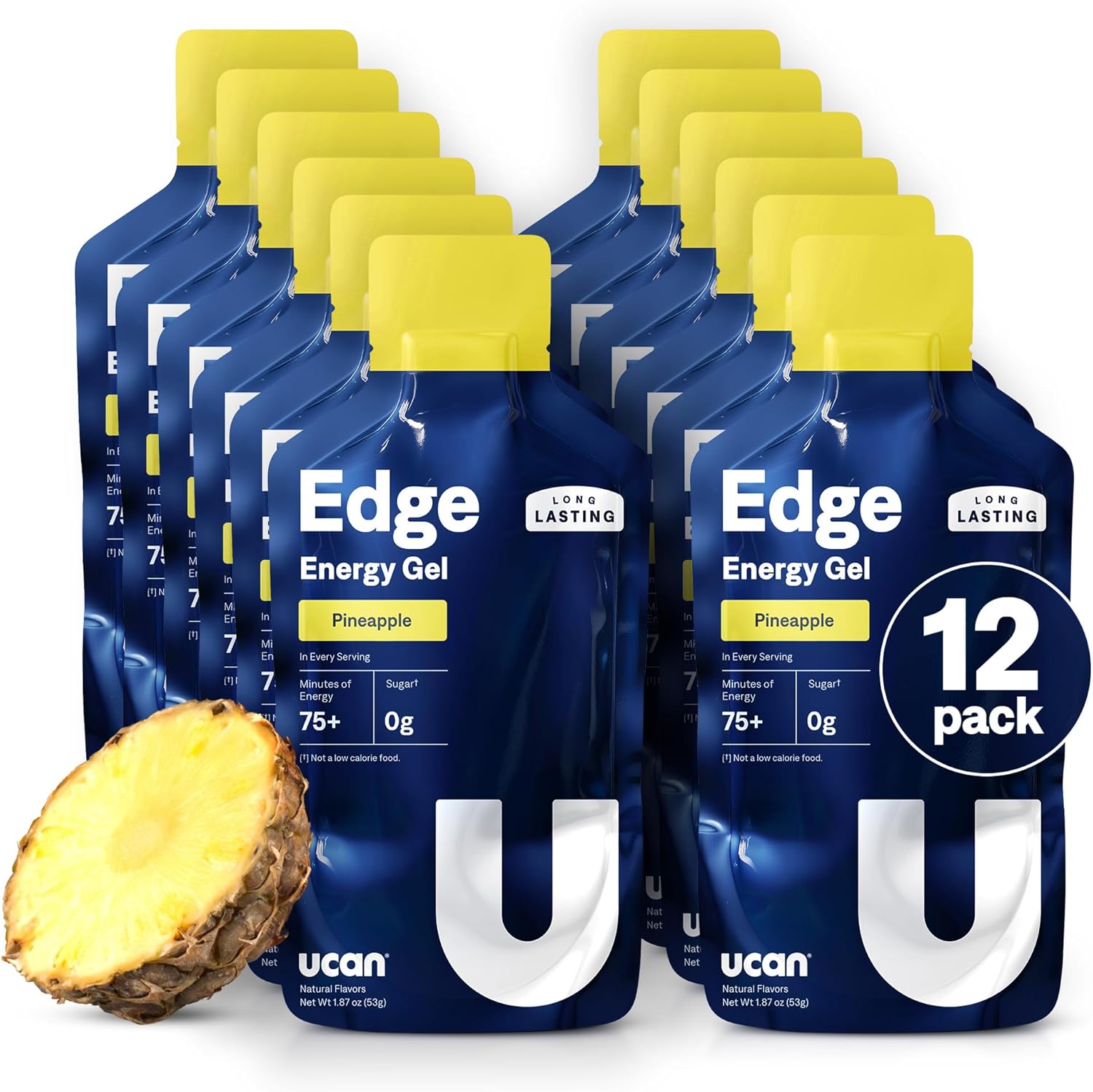 UCAN Edge Energy Gel Shots, Pineapple (12, 1.87 Ounce Packets) for Running, Training, Workouts, Fitness, Cycling, Crossfit | Sugar-Free, Vegan, & Keto Friendly Energy Supplement