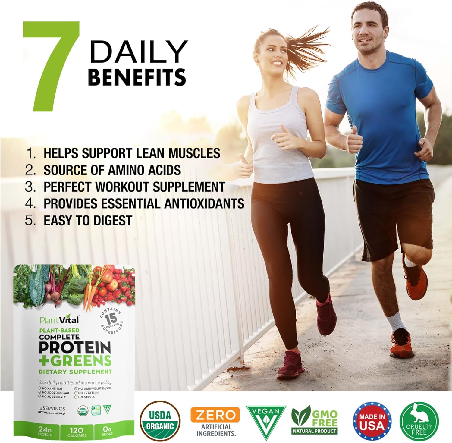 Plantvital Unflavored Organic Vegan Protein Powder - 15 Superfoods, Veggies and Probiotics - Organic Plant-Based Protein Powder - All BCAA’s, Gluten Free - 16oz -1 Pouch - Image 4
