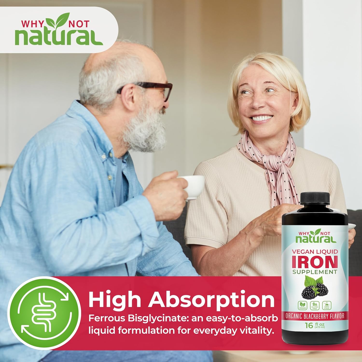 Why Not Natural Liquid Iron Supplement for Women, Men and Kids, Vegan Formulation for Anemia, Sugar Free, Vegan, Non-GMO, Organic BlackBerry Flavor 16 Fl Oz - Image 3