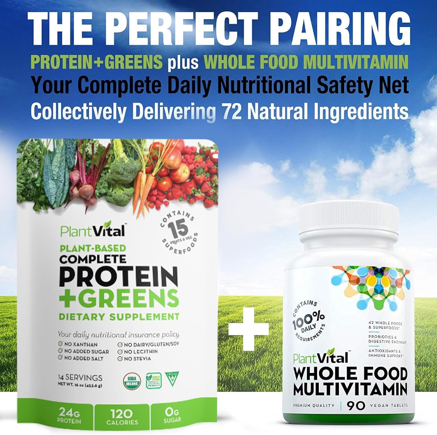 Plantvital Unflavored Organic Vegan Protein Powder - 15 Superfoods, Veggies and Probiotics - Organic Plant-Based Protein Powder - All BCAA’s, Gluten Free - 16oz -1 Pouch - Image 6