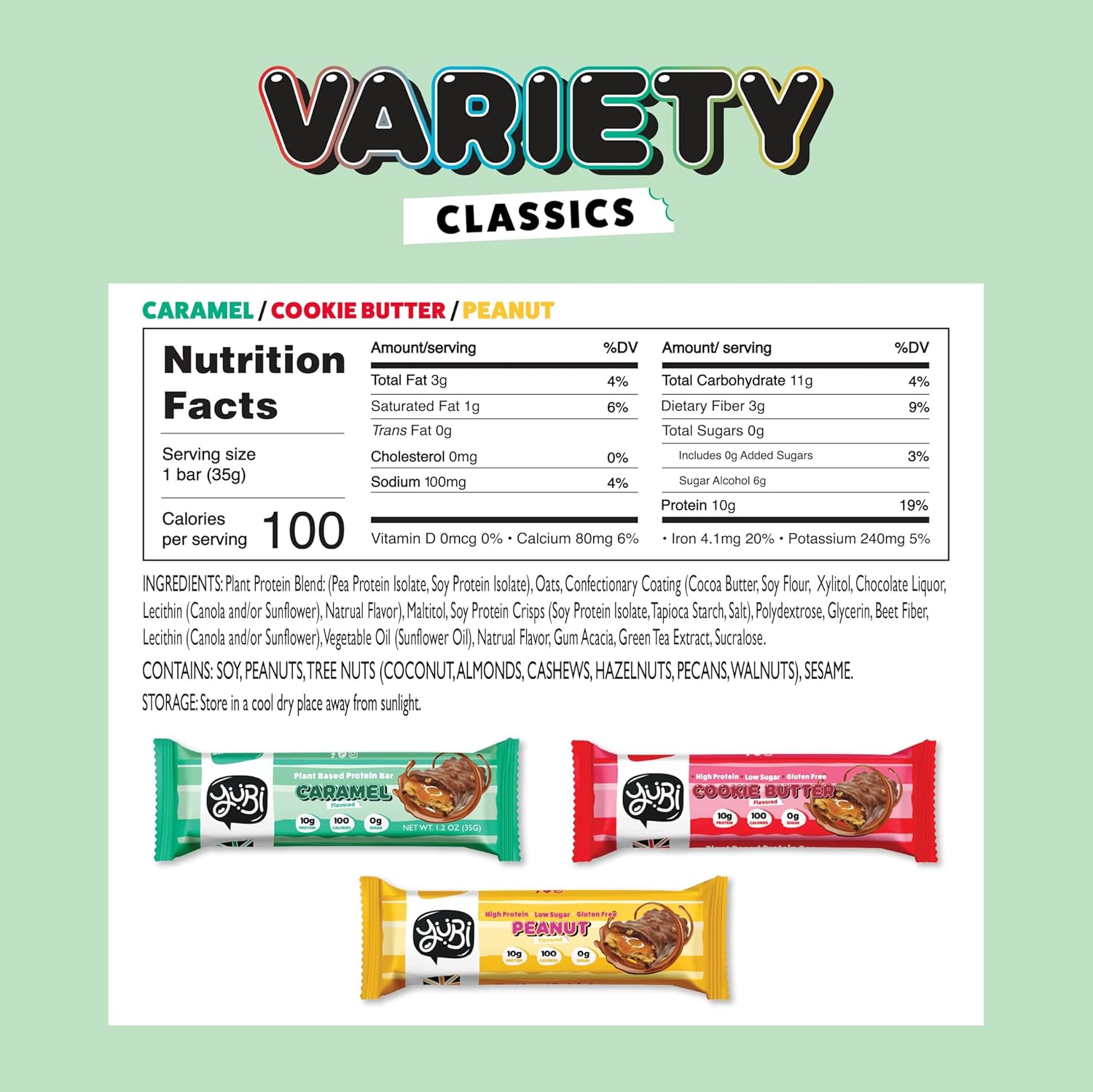 Yubi Bars - Protein Bars - 100 Calories, 10g of Protein, High Fibre, Low Sugar, Gluten Free and Dairy Free - Healthy Snacks/Nutrition Bar - Chocolate Bars - 14.8oz (12 Pack, Variety Box) - Image 2