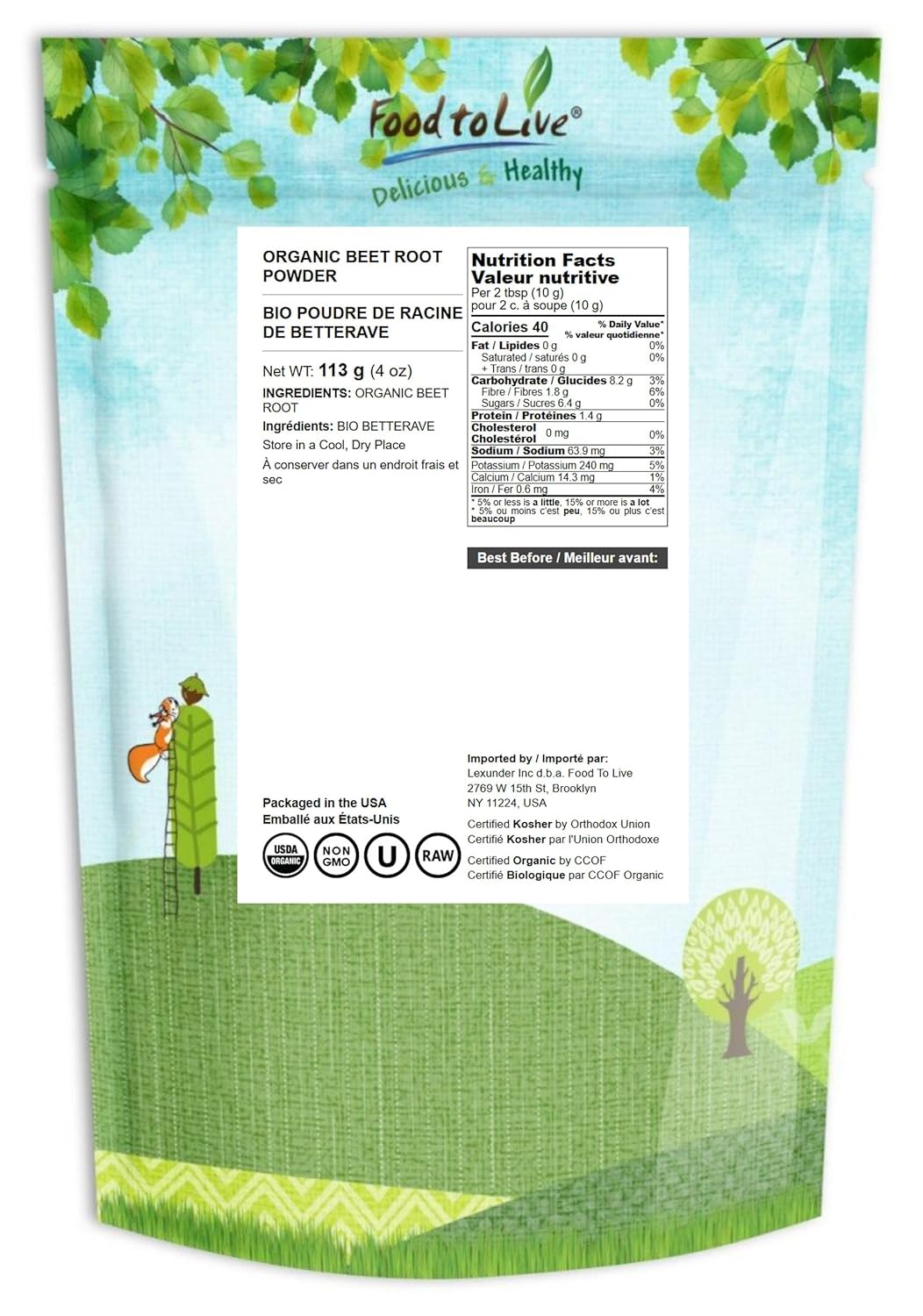 Food to Live Organic Beet Root Powder, 4 Ounces — Non-GMO, Raw, Kosher, 100% Pure, Vegan Superfood, Bulk, Rich in Iron and Fiber, Great for Juices, Drinks, and Smoothies - Image 2