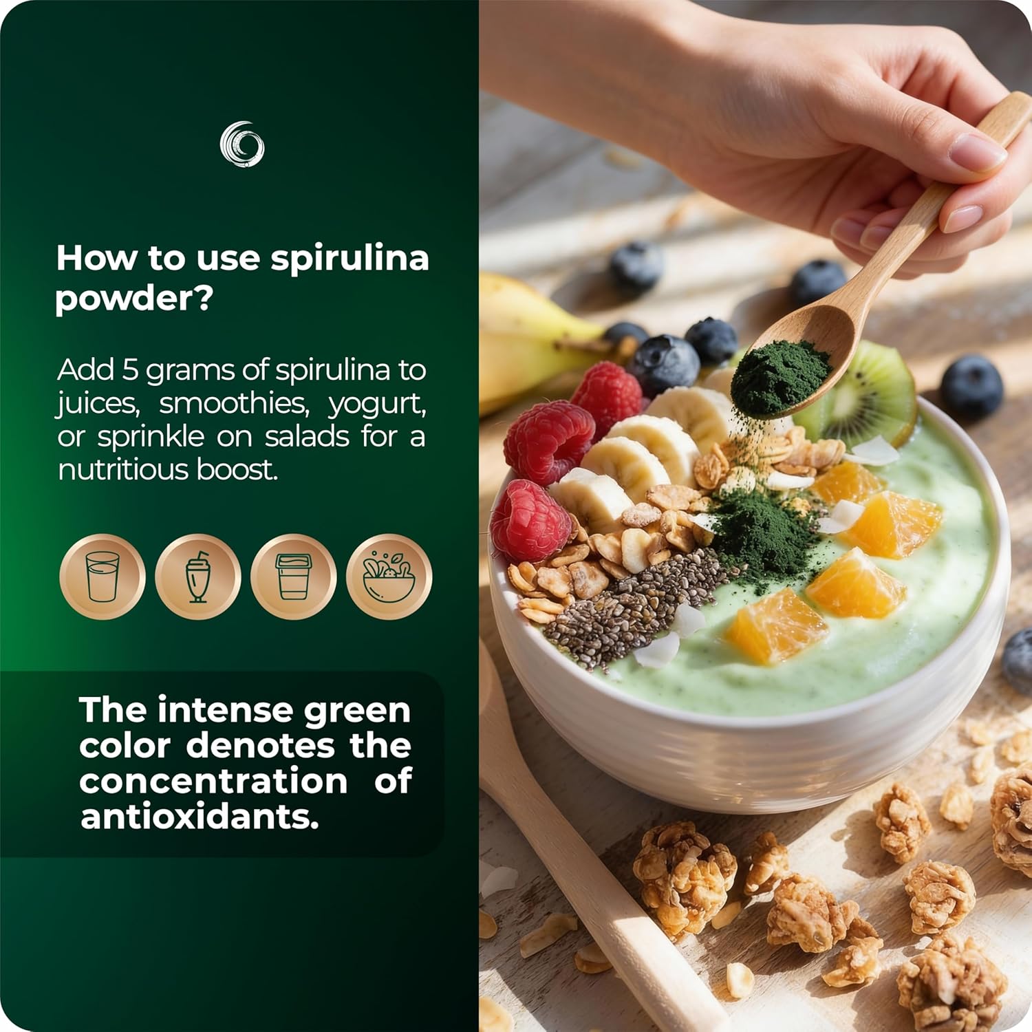 Organic Spirulina Powder 1 lb (16 oz) USDA Organic Blue Green Algae Superfood, Plant Based Protein + Chlorophyll, Vegan Non-GMO Gluten-Free, Smoothies & Juices, Atacama Desert Grown - Image 5
