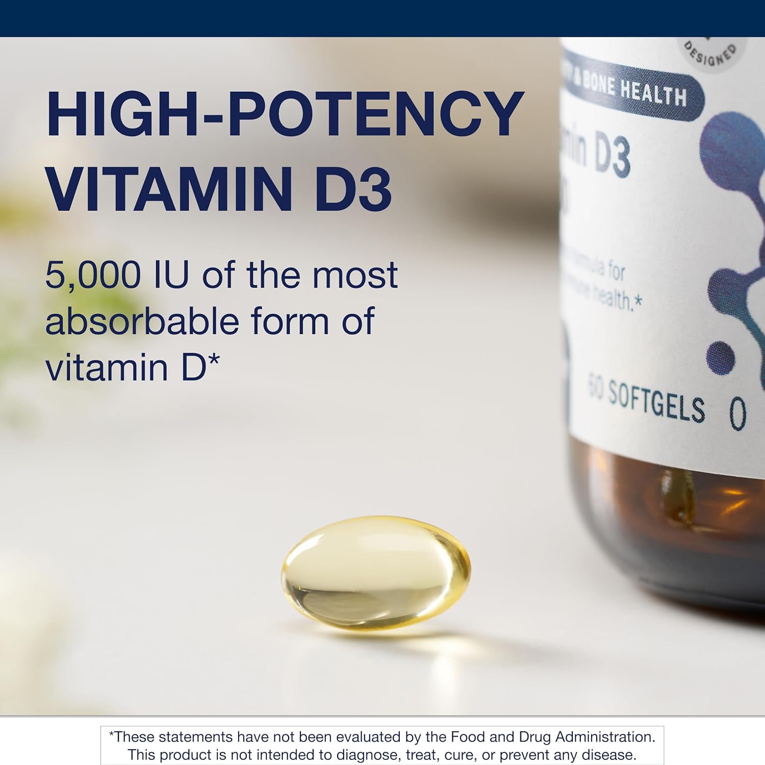 Metagenics Vitamin D3 5000 IU Supplement - High Potency Softgels for Immune, Bone & Heart Health* - 125 mcg Cholecalciferol in Coconut Oil for Enhanced Absorption* - Non-GMO, Gluten-Free - 60 Count - Image 3