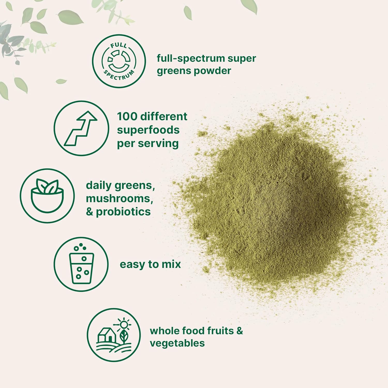 Micro Ingredients Super Greens Powder, 1lb | 100 Superfood Blend with Daily Greens, Fruits, Vegetables, Mushrooms & Probiotics | Source of Vegan Protein & Enzymes | Non-GMO, Gluten-Free, No Additives - Image 3