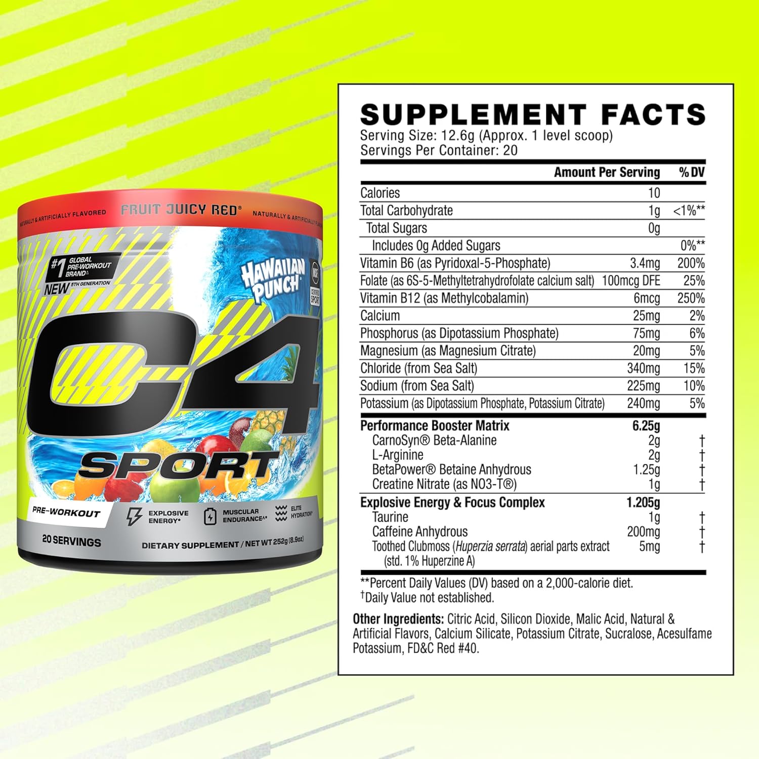 Cellucor C4 Sport Pre Workout Powder - NSF Certified for Sport - Elite Hydration - 200mg Caffeine + Creatine + Beta-Alanine - Electrolytes and Energy Supplement - Hawaiian Punch, 20 Servings - Image 3