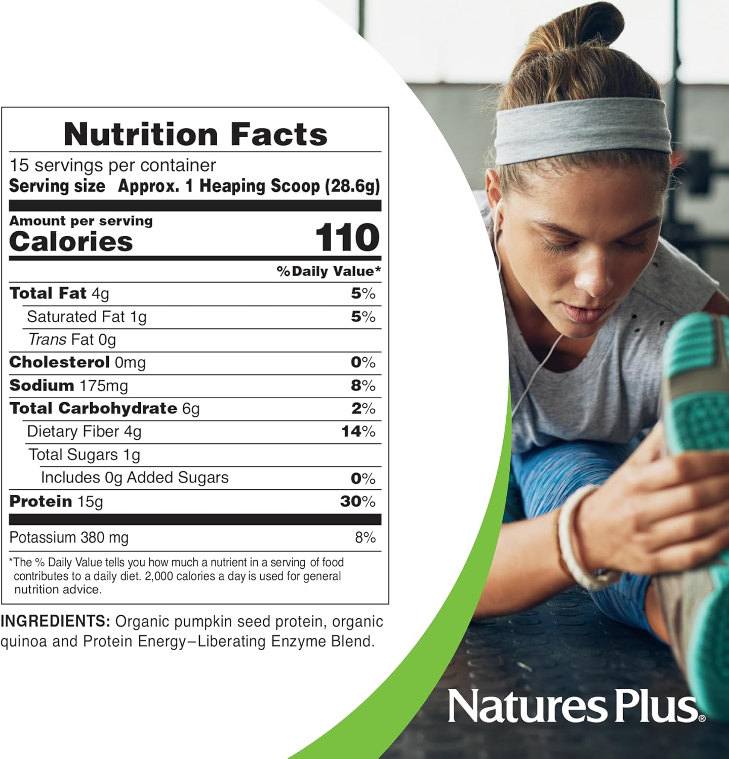 NaturesPlus Organic Pumpkin Seed Protein Powder - 1.1 lb - Plant-Based Drink - Supports Muscle Strength & Recovery - Non-GMO, Allergen Free, Gluten Free, Vegan - No Added Sugar - 15 Servings - Image 5