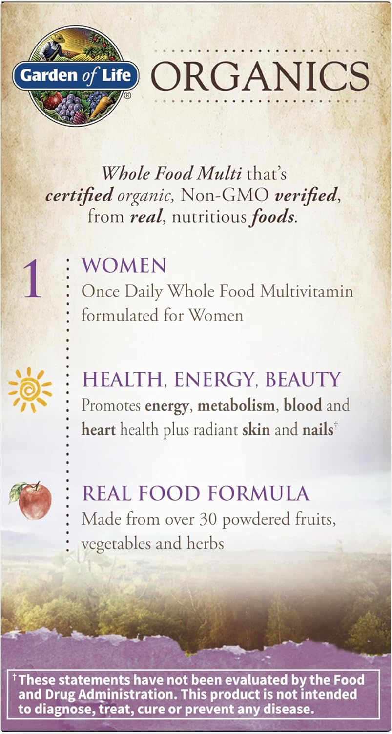 Garden of Life Organics Multivitamin for Women - Women's Once Daily Multi - Whole Food Multi with Iron, Biotin, Vegan Organic Womens Multivitamin for Health, Energy Hair Skin and Nails, 30 Tablets - Image 9