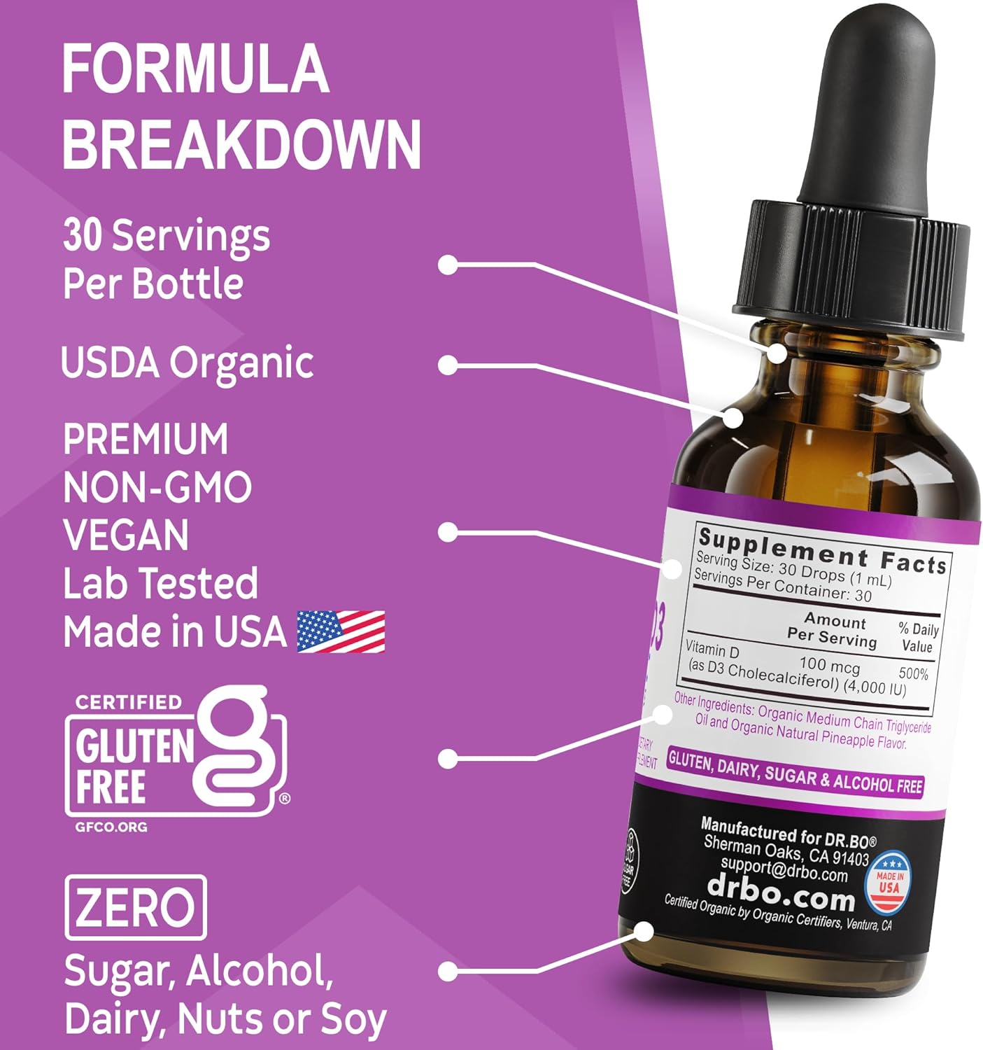 Vitamin D3 Liquid Drops Organic - Vegan VIT D Liquid Vitamin D for Adults & Kids Oil 4000 IU Vegan Organic D3 Drops Sublingual Supplement - Immune & Bone Health VIT Supplements, Non-GMO 30 Servings - Image 8