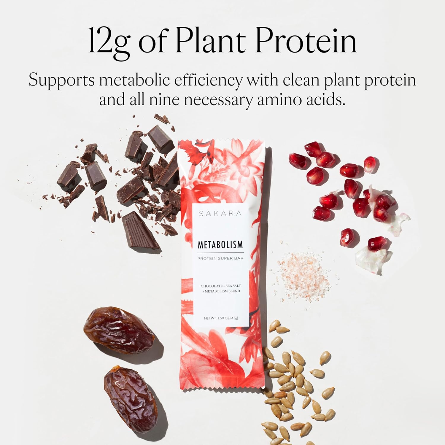 SAKARA Metabolism Super Bar – Healthy, Nutritious Vegan Protein Bars, Clean Ingredients, Low Sugar, Gluten-Free, On-the-Go Snacks with 9g Fiber, Sea Salt, Chocolate, 12g Plant-Based Protein - Image 3