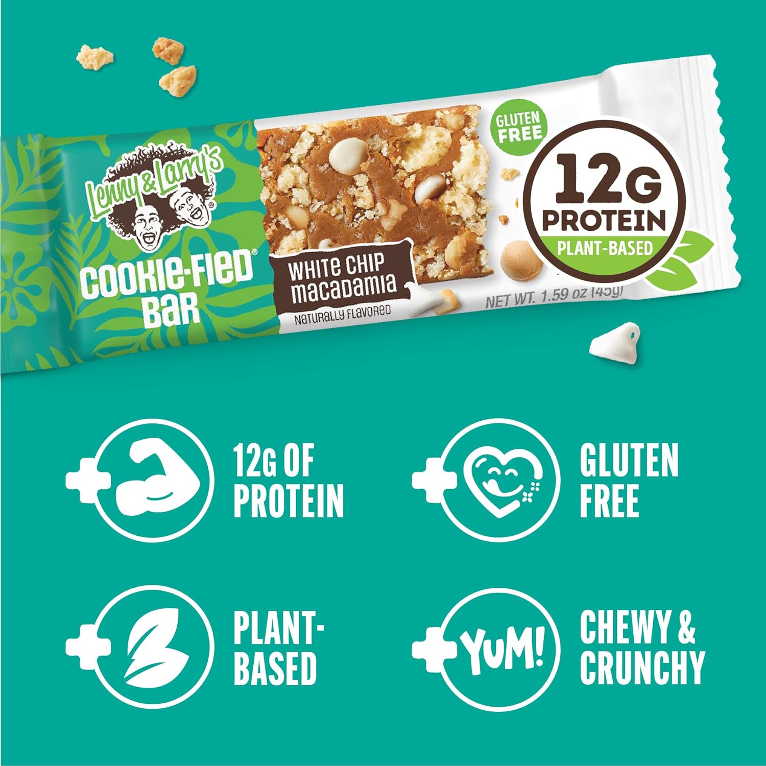 Lenny & Larry's Cookie-fied Protein Bar – White Chip Macadamia Vegan Protein Bars 9x45g – Healthy Snacks with 12g Plant Protein & 5g Fiber – Gluten-Free Power Bar, Non-GMO & Vegan - Image 4