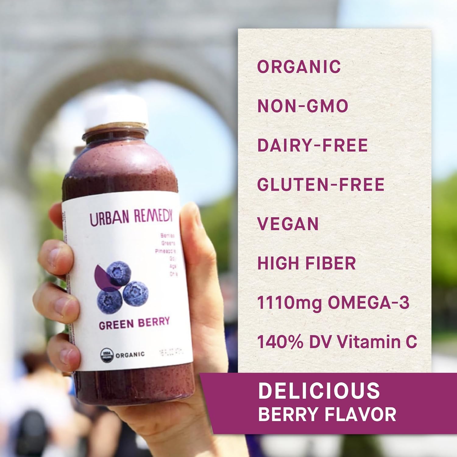 Urban Remedy Organic Green Berry Meal Replacement Shake, 16 fl oz, Superfood Blend with Goji Berries, Blueberries, Kale & Spinach, Plant-Based, Gluten-Free, Non-GMO, Ready-to-Drink, On-the-Go Beverage - Image 3